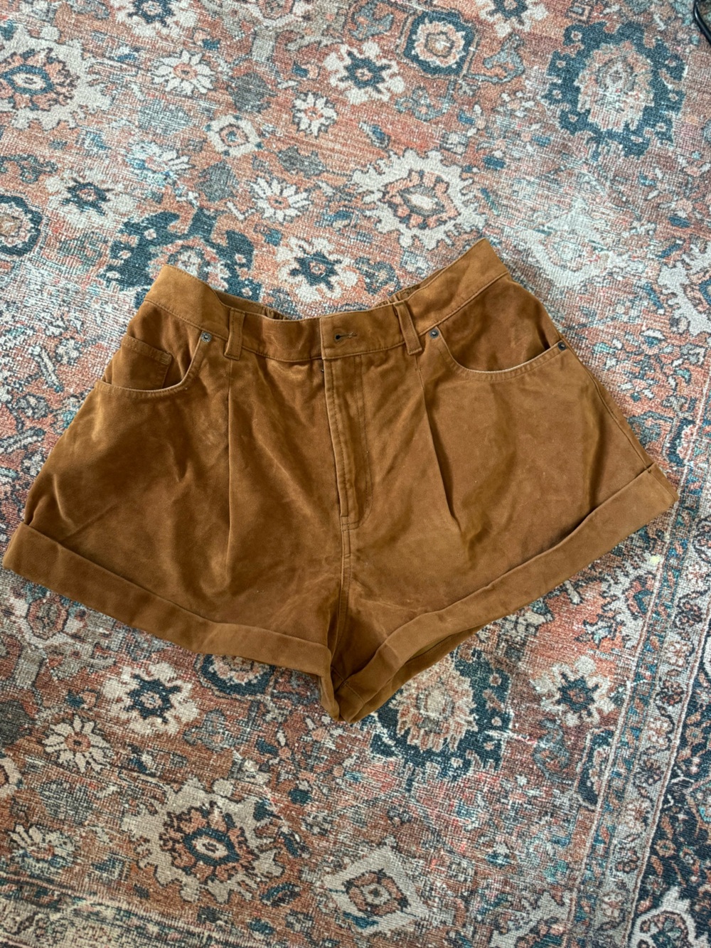 Free People Brown Baggy Oversized Vegan Suede Leather Short Elastic Waist size M - Picture 3 of 6